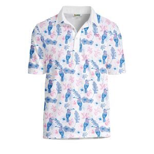 Tipsy Eleves Pink Blue Toucan Tango Polo Shirt -  Size L